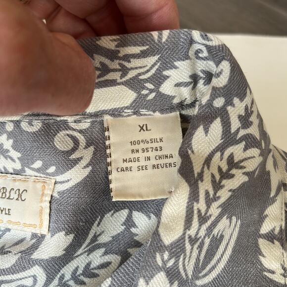 Island Republic Mens XL Hawaiian Short Sleeve Button Up Paisley Gray/Cream - Picture 3 of 4